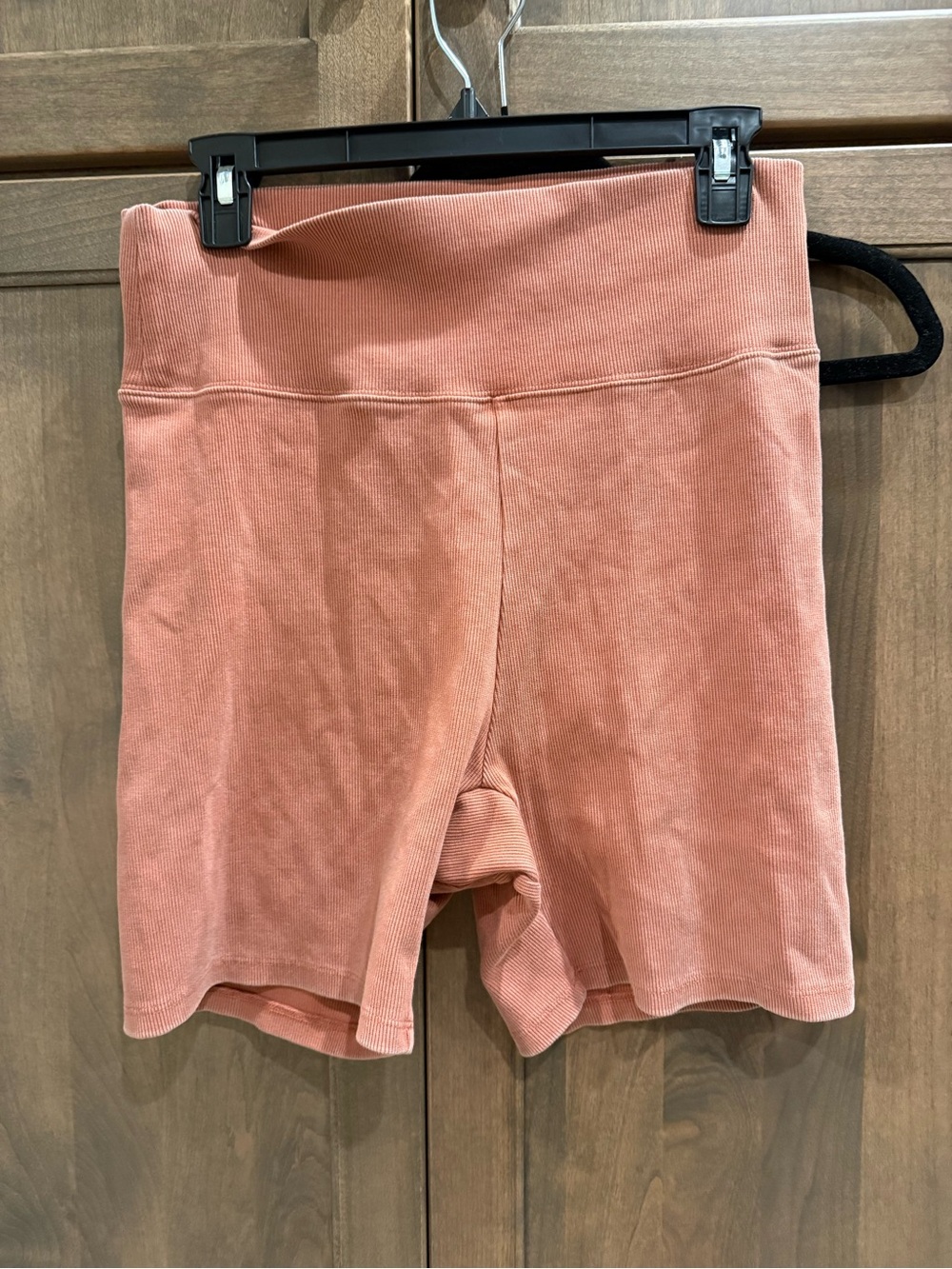 nuuds Ribbed High-Rise Bike Shorts in Dusty Rose